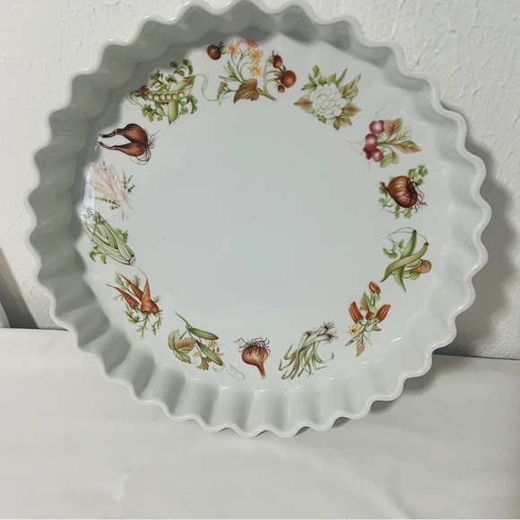 PILLIVUYT  - White Fluted Porcelain 12” QUICHE/TART PAN Vegetable Design France - Picture 1 of 6